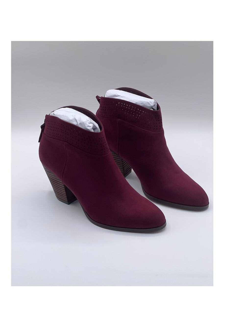 Violet & Red Womens Sz 8.5 Jackson Lazer Cut Topline Bootie Burgundy NEW